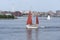 Ketch crossing New Bedford harbor