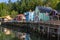 Ketchikan, AK / USA - Sept. 15, 2012: Vertical view of Creek Street a historic boardwalk perched on pilings along the banks of