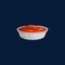 Ketchup bowl, plate with tomato paste isolated