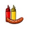 Ketchup, mustard and grilled, roasted sausage