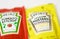 Ketchup and mustard from Heinz brand in sachets