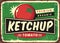 Ketchup retro sign with juicy tomato