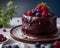 Keto chocolate cake with berries - blurred background photography