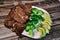 Keto diet based on beef steak, broccoli and avocado