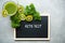 KETO DIET chalk inscription on the board table for planning.  Diet for the healthy body and detox with fresh green fruits and vege