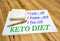 Keto diet inscription on sheets of white paper and notes