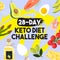 Ketogenic diet cahhlenge banner with keto high fat and low carbs foods