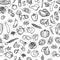 Ketogenic food vector seamless pattern, sketch. Healthy keto food - fats, proteins and carbs on endless vector pattern