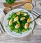 Ketogenic green salad with eggs from above