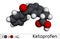 Ketoprofen molecule. It is a propionic acid derivative, nonsteroidal anti-inflammatory drug NSAID. Molecular model. 3D rendering