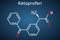 Ketoprofen molecule. Structural chemical formula on the dark blue background