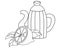 Kettle for coffee or cocoa with lemon outline drawing