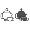 Kettle with green tea and cup line and solid icon, relax concept, chinese tea ceremony sign on white background, Ceramic