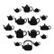 Kettle teapot icons set, simple style