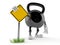 Kettlebell character with blank road sign