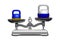 kettlebell in the colors of the flags of Russia and Ukraine on the scales, isolated on a white background.