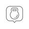 Kettlebell in speech bubble, heaviness in the stomach line icon.