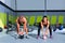 Kettlebells swing crossfit exercise man and woman