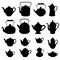 Kettles set. Teapots silhouette collection. Coffee pot isolated.