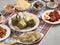 Ketupat Lebaran Set, Full Package Menu Served during Lebaran Eid, on the Grey Marble Table