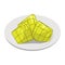 ketupat on a plate vector illustration, Ketupat asian traditional rice dumplings