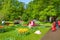 Keukenhof, Lisse, Netherlands - Apr 28th 2019: Asian tourist taking travel pictures in beautiful spring Keukenhof gardens. Dutch