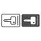 Key card line and glyph icon. Plastic magnetic access item for opening room door symbol, outline style pictogram on