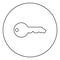Key English classic type for door lock Concept private icon in circle round outline black color vector illustration flat style