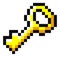 Key game pixelated icon vector illustration design. Pixel gold key with gem for games and web sites