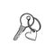 Key with heart shaped keyholder hand drawn outline doodle icon.