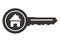 Key with house, black silhouette, vector icon