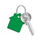 Key house on the ring with a green key fob, rental of property concept of sale purchase of real estate