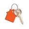 Key house on ring with a red keychain, concept of sale purchase of real estate, rental of property