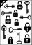 Key and Lock. Secret. Love. Home. Icon set. Vector illustration.