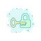 Key with padlock icon in comic style. Access login vector cartoon illustration pictogram. Lock keyhole business concept splash