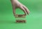 Key points symbol. Wooden blocks with words Key points. Beautiful green background. Businessman hand. Business and Key points