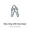 Key ring with two keys outline vector icon. Thin line black key ring with two keys icon, flat vector simple element illustration