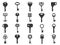 Key silhouettes. Black vintage and modern shapes, retro and contemporary design forms, monochrome pictograms, home door