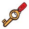 Key with tag color icon with a black outline on a white background in a hand drawn style