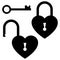 Key to the heart. Door lock icon. St. Valentine`s Day