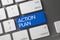 Keyboard with Blue Key - Action Plan. 3D.