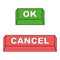 Keyboard buttons ok and cancel, vector red and green buttons ok and cancel approve and reject concept