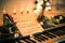 Keyboard with instrumental sheet music and soft lights for Christmas holiday, split tone