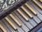 Keyboard of old harpsichord with brown keys