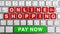 Keyboard with red and green online shopping theme buttons and magnifying glass