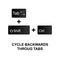 Keyboard shortcuts, cycle backwards through tabs icon. Can be used for web, logo, mobile app, UI, UX