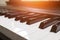 Keyboard synthesizer. Piano keyboard with selective focus. Classic piano