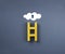 The keyhole icon symbol in the white cloud on a yellow ladder on a blue background, minimal style. Hard target.