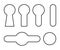 Keyhole outline symbol set. Line contour shapes collections with lock holes icons. Concept of spy protection and curiosity. Vector