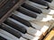 Keys of a desolate old weathered piano